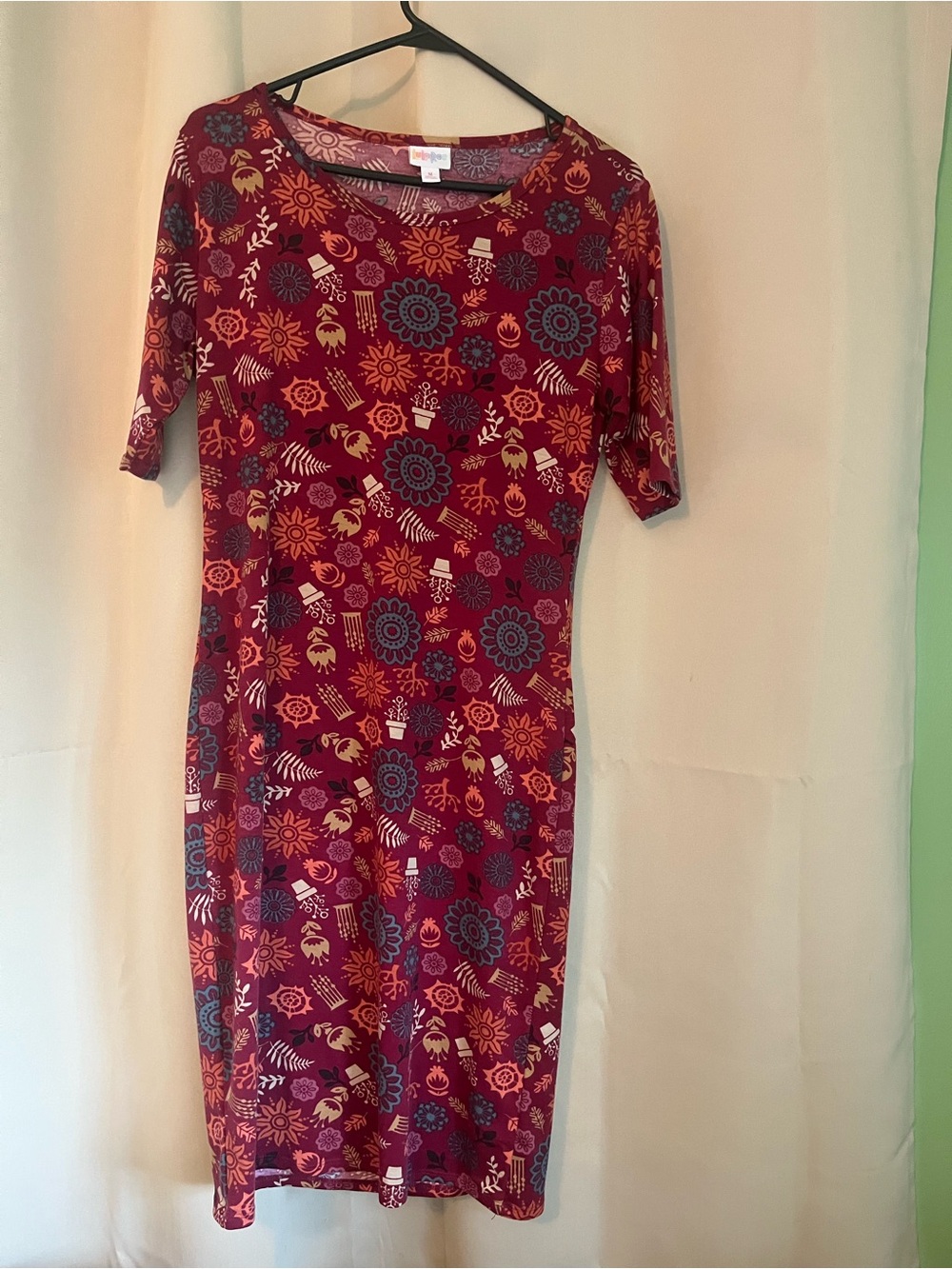 LuLaRoe Julia Dress **Size Medium** Color Burgundy/Red print. Like new.